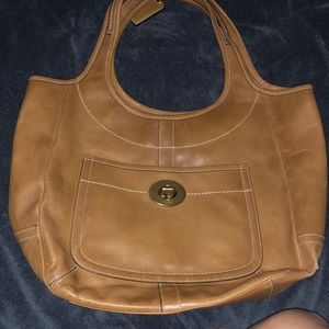 Tan Coach leather shoulder purse